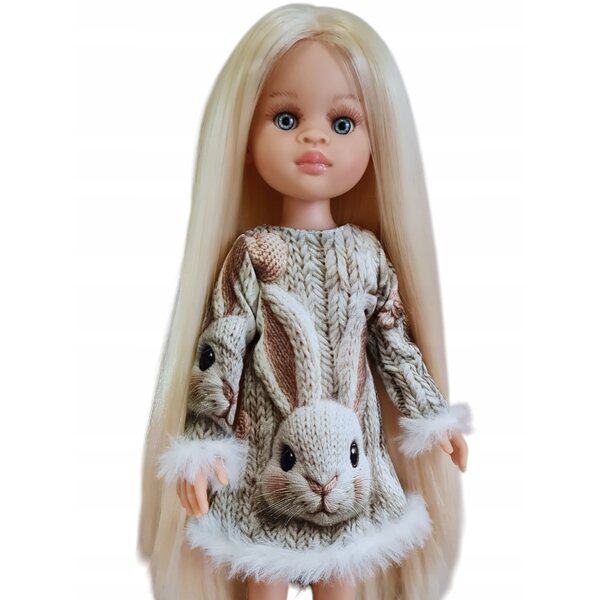 Paola Reina Puppenkleid, Wollhase mit Fell, Puppenkleidung