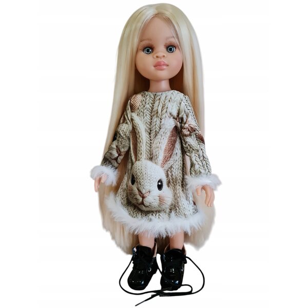 Paola Reina Puppenkleid, Wollhase mit Fell, Puppenkleidung