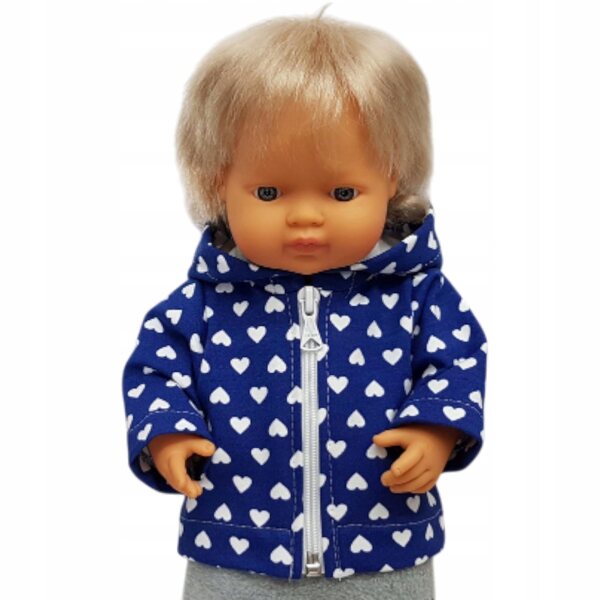 Blaue Jacke mit Kapuze für 38 cm Puppe, handgefertigte Kleidung Made in Poland