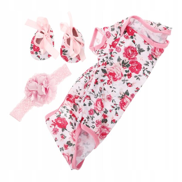 Set 3 vestiti rosa per bambole Reborn con fascia e scarpe, morbido cotone