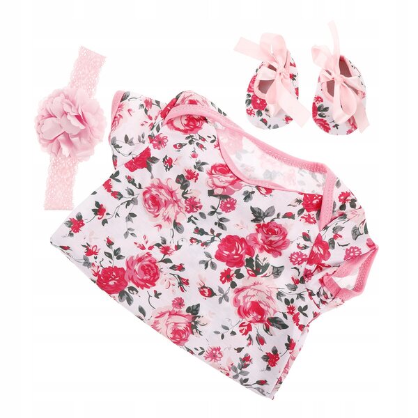 Set 3 vestiti rosa per bambole Reborn con fascia e scarpe, morbido cotone