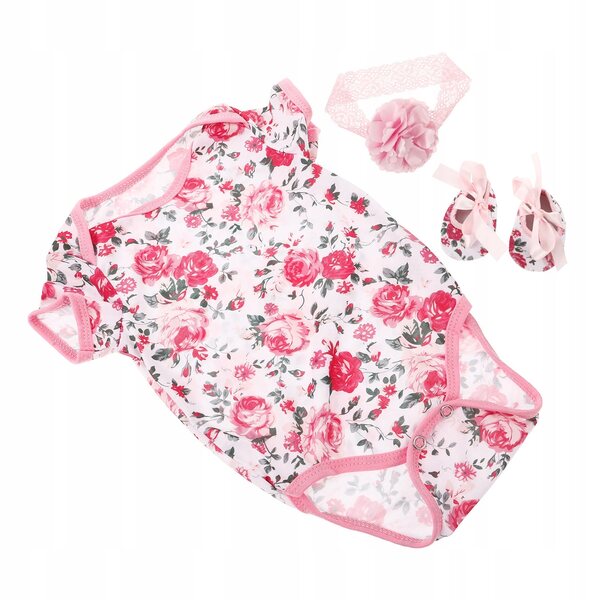 Set 3 vestiti rosa per bambole Reborn con fascia e scarpe, morbido cotone