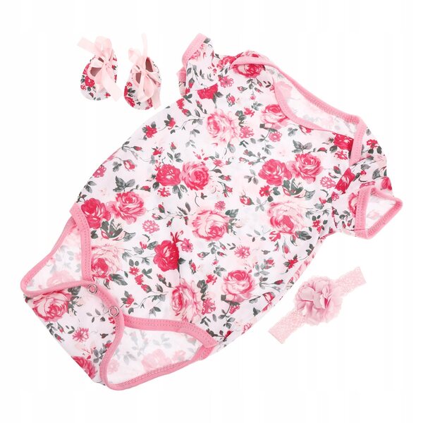 Set 3 vestiti rosa per bambole Reborn con fascia e scarpe, morbido cotone