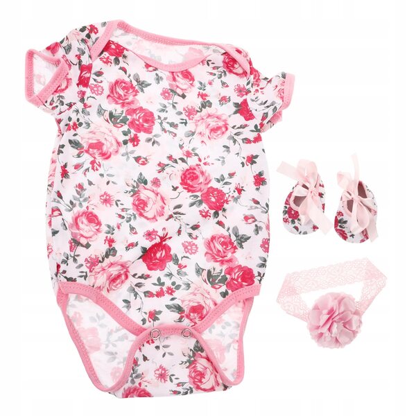 Set 3 vestiti rosa per bambole Reborn con fascia e scarpe, morbido cotone