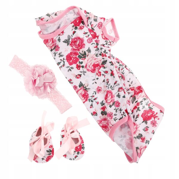 Set 3 vestiti rosa per bambole Reborn con fascia e scarpe, morbido cotone