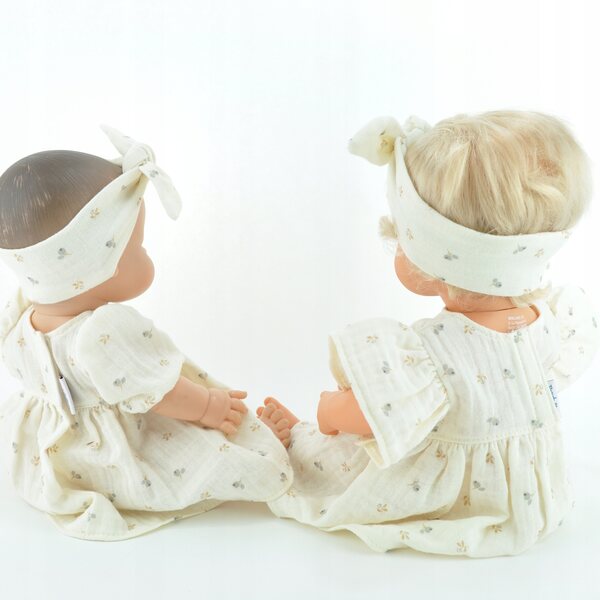 Opaska in muslin per bambole Baby Born 42-43 cm e altre, colore ecru con foglie