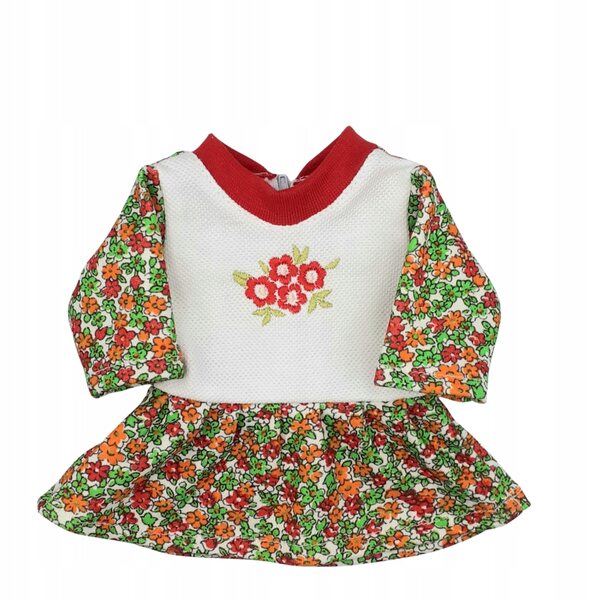 Ein geblümtes Puppenkleid aus hochwertiger Baumwolle misst 30 cm