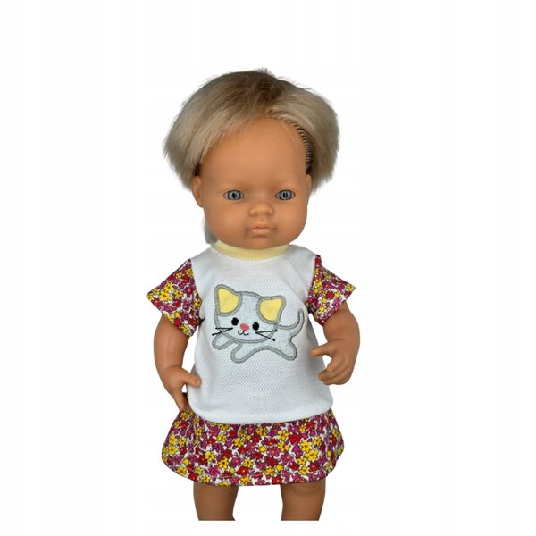 Kleidung für eine 36–38 cm große Puppe: Bluse und Rock aus hochwertiger Baumwolle