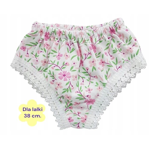 Białe MAJTECZKI w kwiatuszki DLA LALKI 38cm.