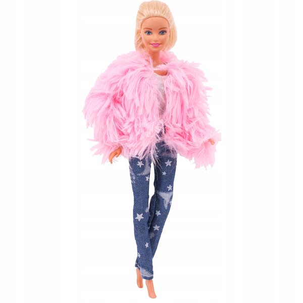 Completo abbigliamento per bambola Barbie 29 cm con giacca pelliccia e sneakers