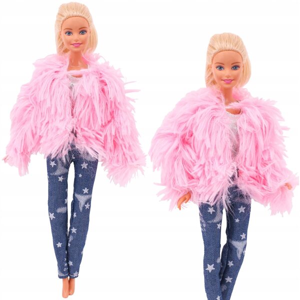Completo abbigliamento per bambola Barbie 29 cm con giacca pelliccia e sneakers