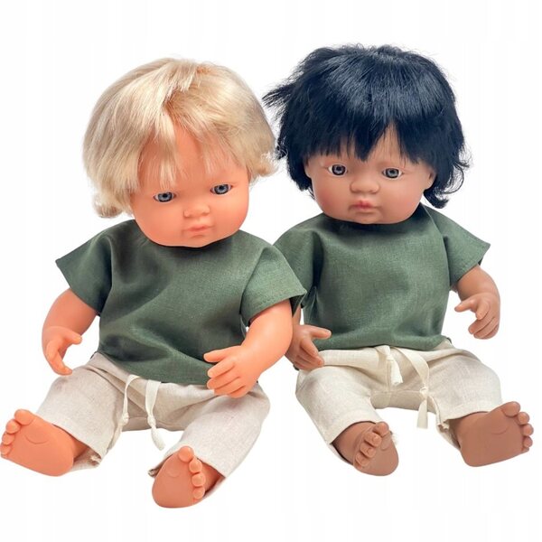Grünes Stoffkleidungsset für Miniland 38 cm Puppe und Paola Reina