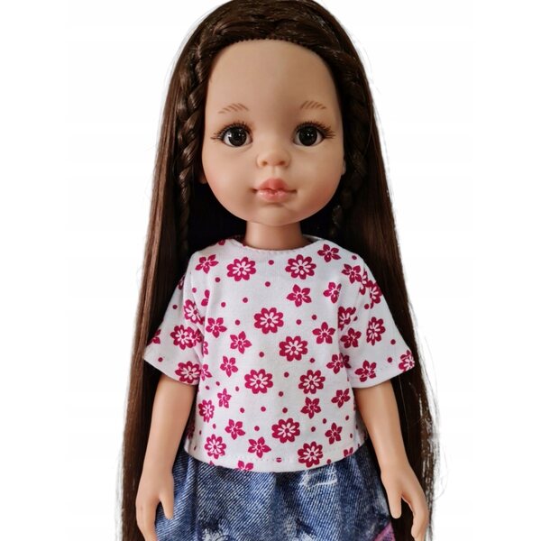 T-shirt per bambola Paola Reina 32 cm in tessuto floreale con chiusura a velcro