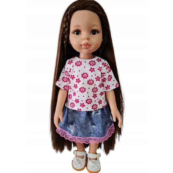 T-shirt per bambola Paola Reina 32 cm in tessuto floreale con chiusura a velcro