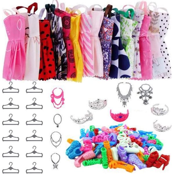 Omquot Puppenkleidungsset mit 46 Modeaccessoires, Kleiderbügeln und bunten Absätzen