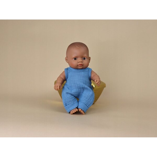 Denim Blue per bambole Miniland shorts in mussola 21 cm, tessuto organico