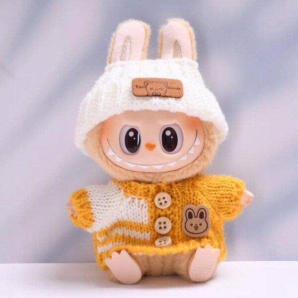 Kleidung für Puppen 15-17 cm Handgefertigter gelber Pullover mit Mütze