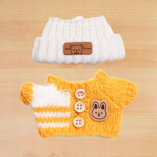 Kleidung für Puppen 15-17 cm Handgefertigter gelber Pullover mit Mütze