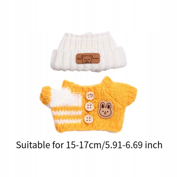 Kleidung für Puppen 15-17 cm Handgefertigter gelber Pullover mit Mütze