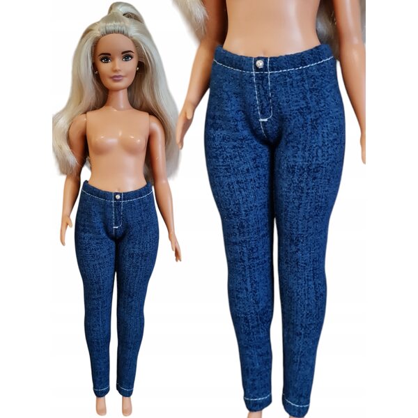 Pantaloni XXL per bambole con figura rotonda in tessuto jeans blu scuro