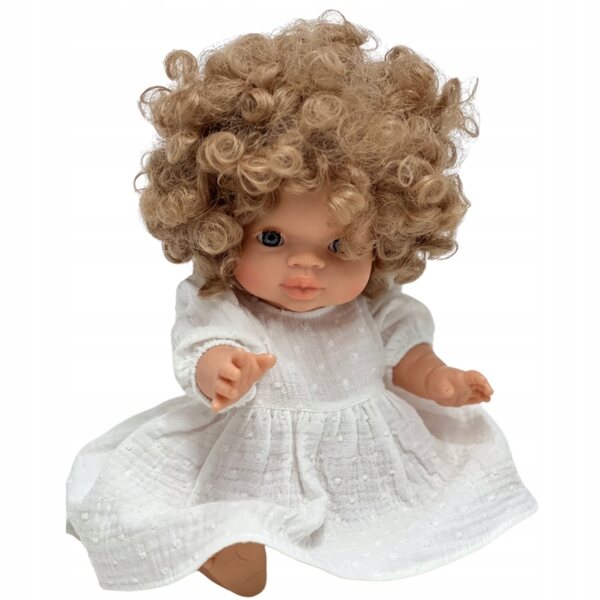 Kleid für Miniland- und Minikane-Puppen 34–38 cm, aus weißem Plumeti-Musselin