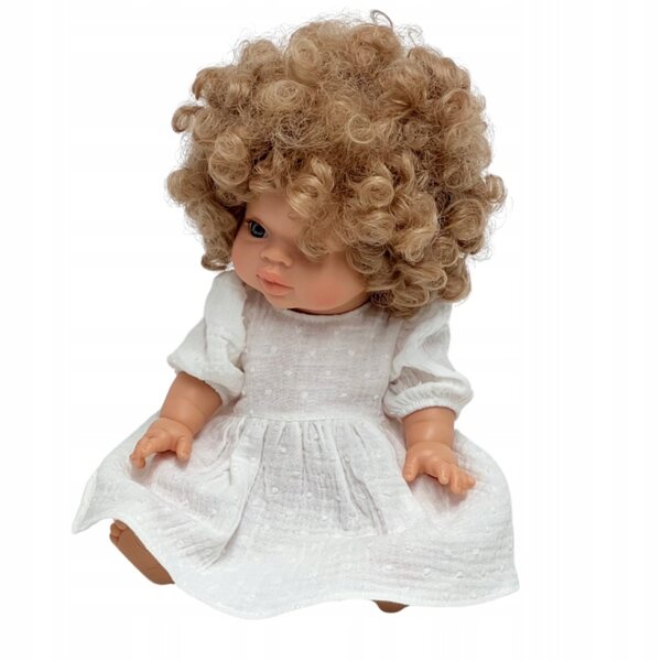 Kleid für Miniland- und Minikane-Puppen 34–38 cm, aus weißem Plumeti-Musselin