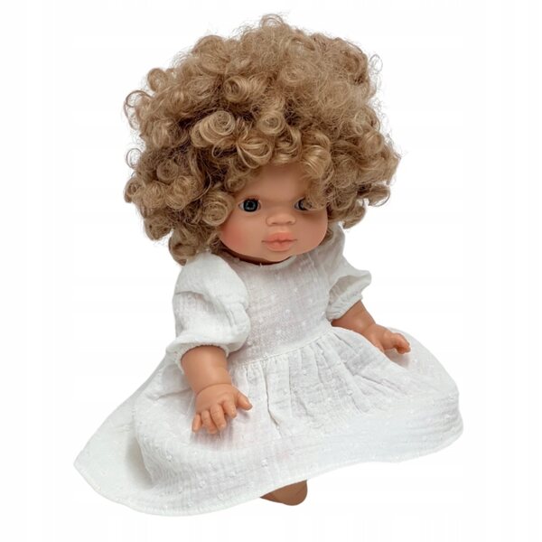 Kleid für Miniland- und Minikane-Puppen 34–38 cm, aus weißem Plumeti-Musselin