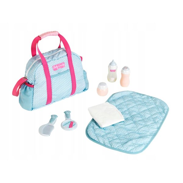 Klein Theo Baby Coralie - Torba per la cura e il cambio delle bambole, accessori inclusi