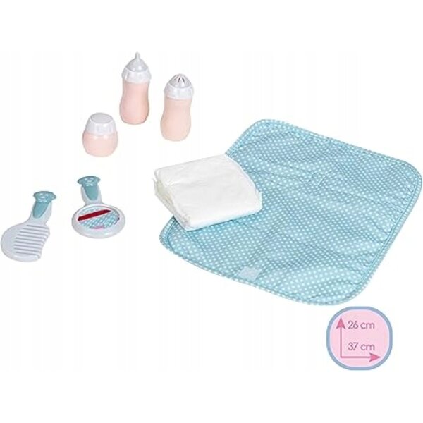 Klein Theo Baby Coralie - Torba per la cura e il cambio delle bambole, accessori inclusi