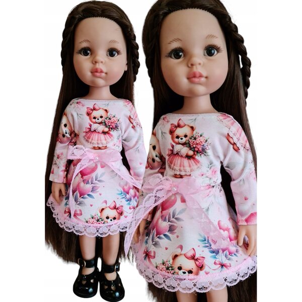 Kleid für Paola Reina 32 cm Puppe mit Teddybär- und Ballonaufdruck