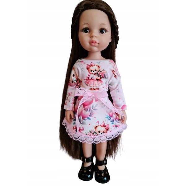 Kleid für Paola Reina 32 cm Puppe mit Teddybär- und Ballonaufdruck