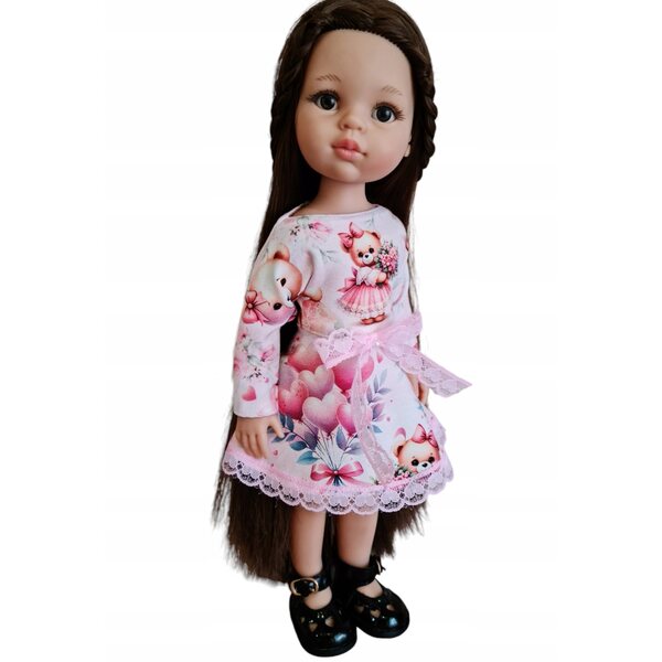 Kleid für Paola Reina 32 cm Puppe mit Teddybär- und Ballonaufdruck