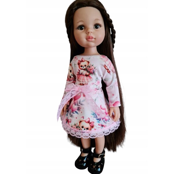 Kleid für Paola Reina 32 cm Puppe mit Teddybär- und Ballonaufdruck
