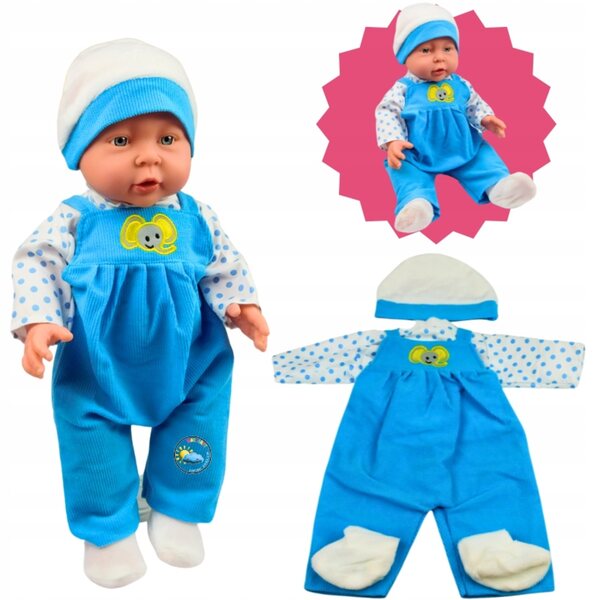 Kleidung für eine 40-cm-Puppe – komplett mit Overall und gepunktetem T-Shirt