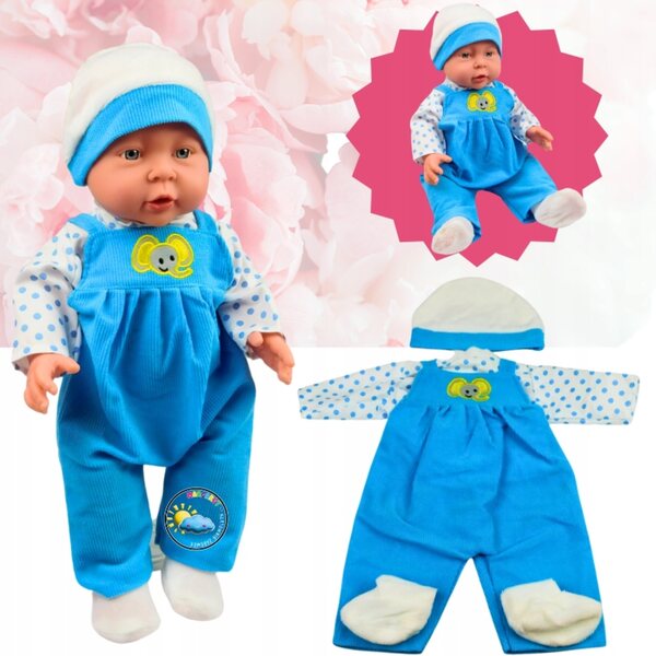 Kleidung für eine 40-cm-Puppe – komplett mit Overall und gepunktetem T-Shirt