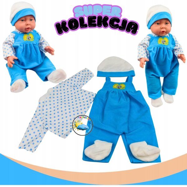 Kleidung für eine 40-cm-Puppe – komplett mit Overall und gepunktetem T-Shirt