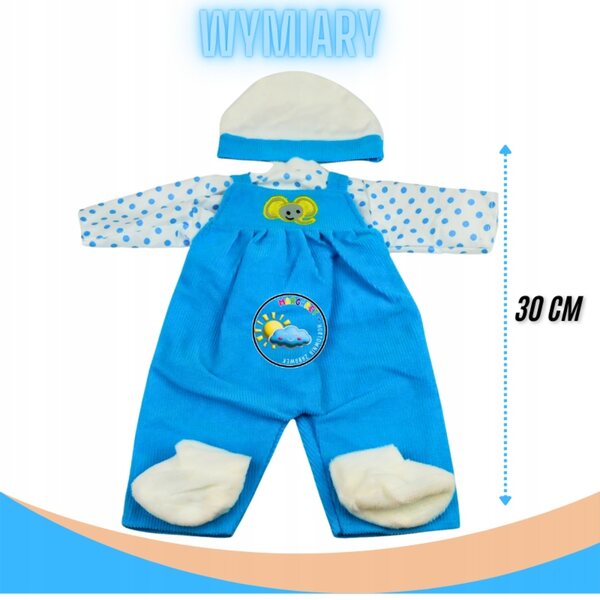 Kleidung für eine 40-cm-Puppe – komplett mit Overall und gepunktetem T-Shirt