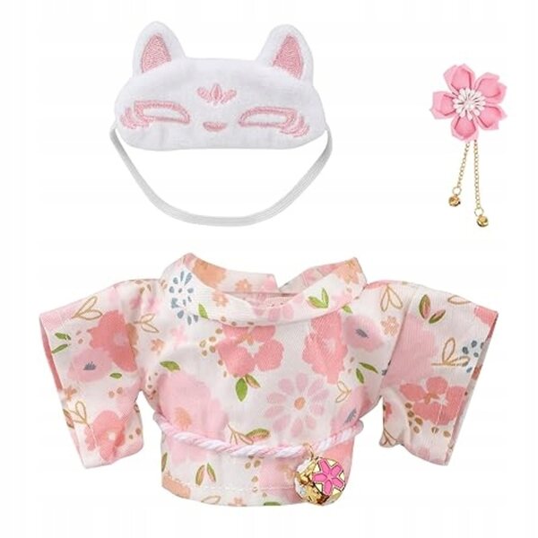 Kleidungsset für 17-cm-Puppe. Rosa japanischer Kimono mit widerstandsfähigem Stoffrock