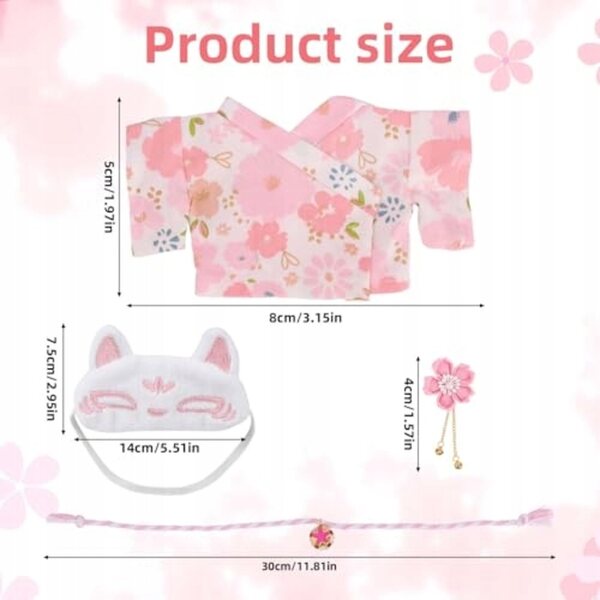 Kleidungsset für 17-cm-Puppe. Rosa japanischer Kimono mit widerstandsfähigem Stoffrock