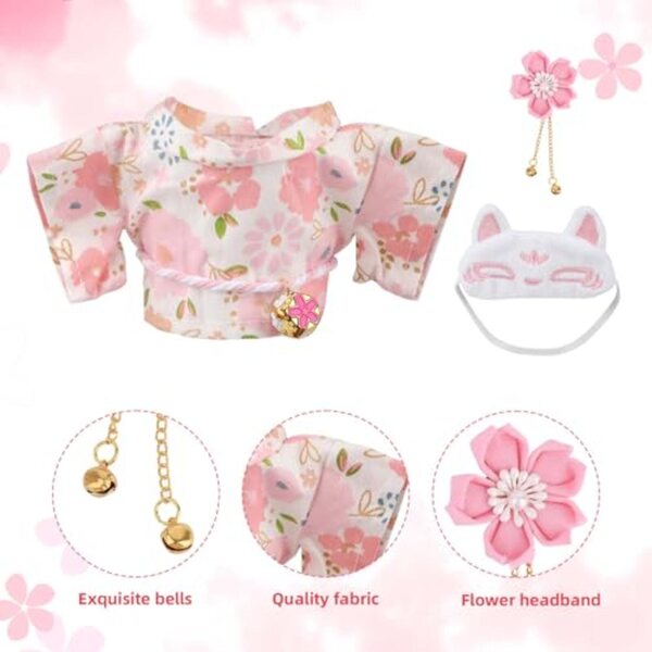 Kleidungsset für 17-cm-Puppe. Rosa japanischer Kimono mit widerstandsfähigem Stoffrock