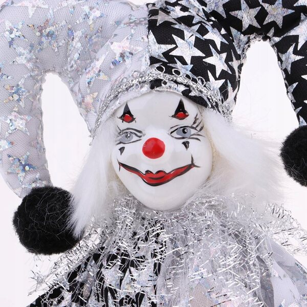Clownfigur 23 cm aus Porzellan und Stoff – Halloween-Dekoration und kreatives Geschenk