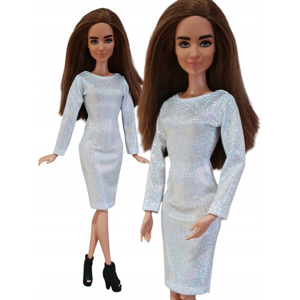Glitzerndes weißes Kleid mit holografischem Effekt für Modellpuppen