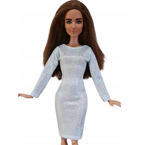 Glitzerndes weißes Kleid mit holografischem Effekt für Modellpuppen