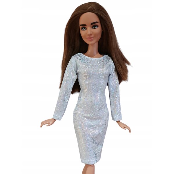 Glitzerndes weißes Kleid mit holografischem Effekt für Modellpuppen
