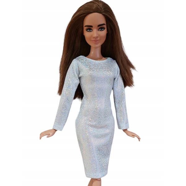 Glitzerndes weißes Kleid mit holografischem Effekt für Modellpuppen