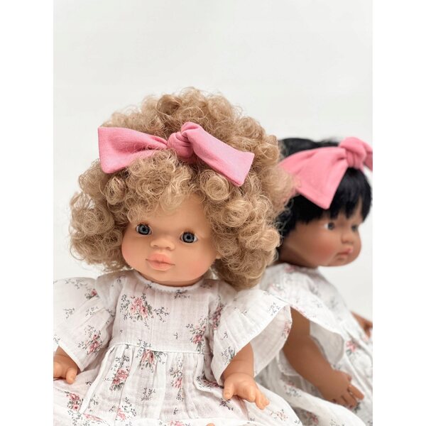 Musselinkleid für Miniland und Paola Reina 38 cm Puppen mit rosa Blumen