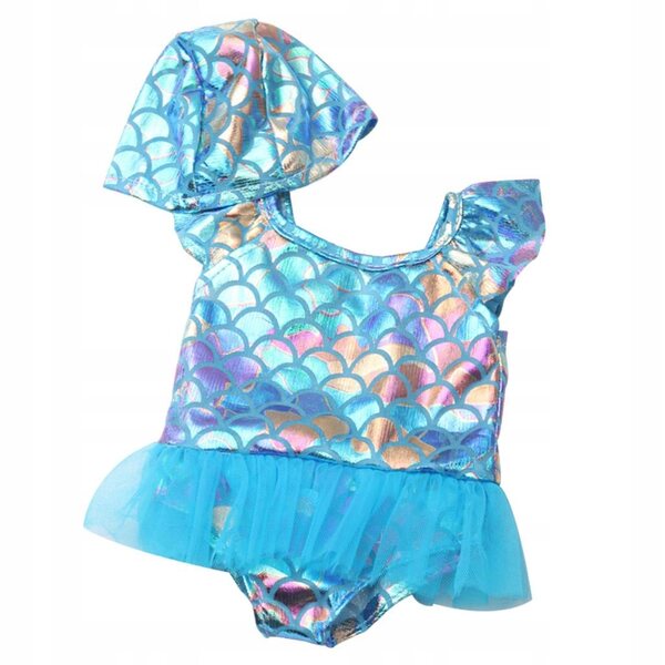 Costume da bagno azzurro con paillettes per bambole 18 pollici, abbigliamento elegante