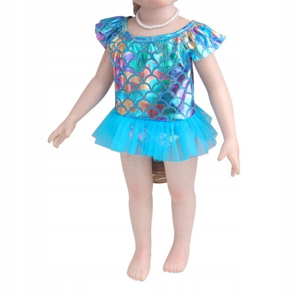 Costume da bagno azzurro con paillettes per bambole 18 pollici, abbigliamento elegante