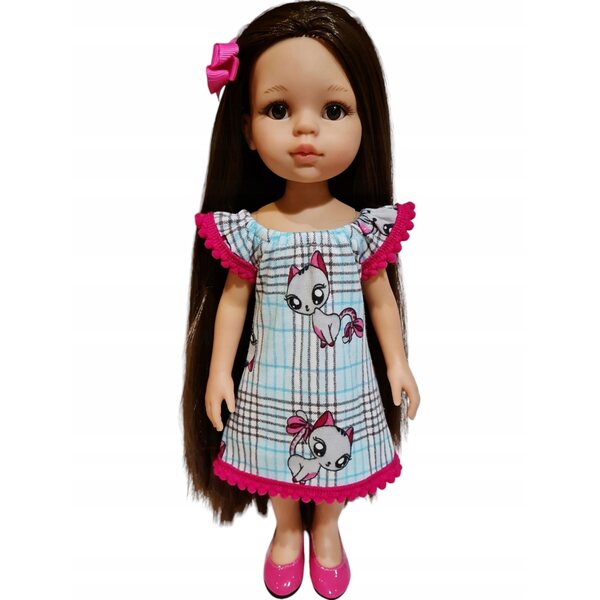Kleid für Paola Reina 32 cm Puppe mit Karomuster und Kätzchen