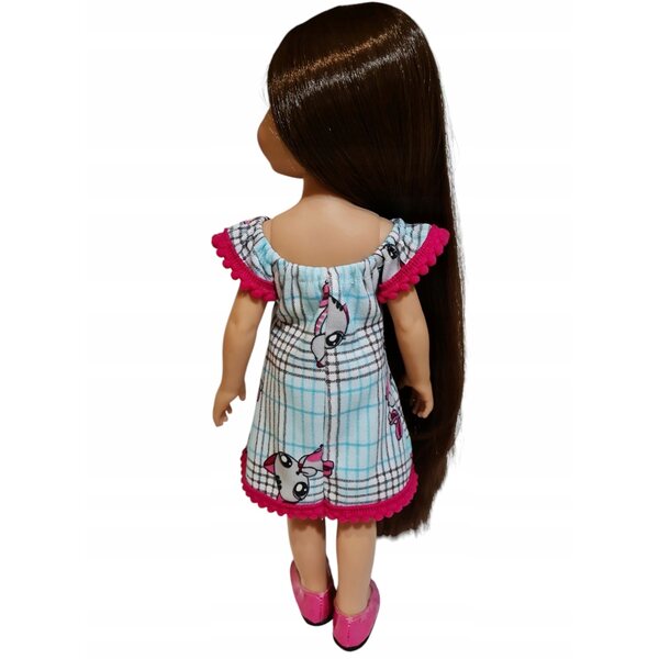 Kleid für Paola Reina 32 cm Puppe mit Karomuster und Kätzchen